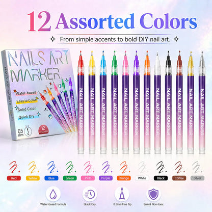12-Color Nail Art Marker Set