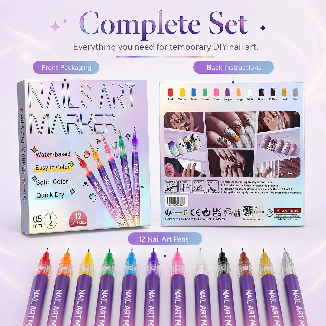 12-Color Nail Art Marker Set