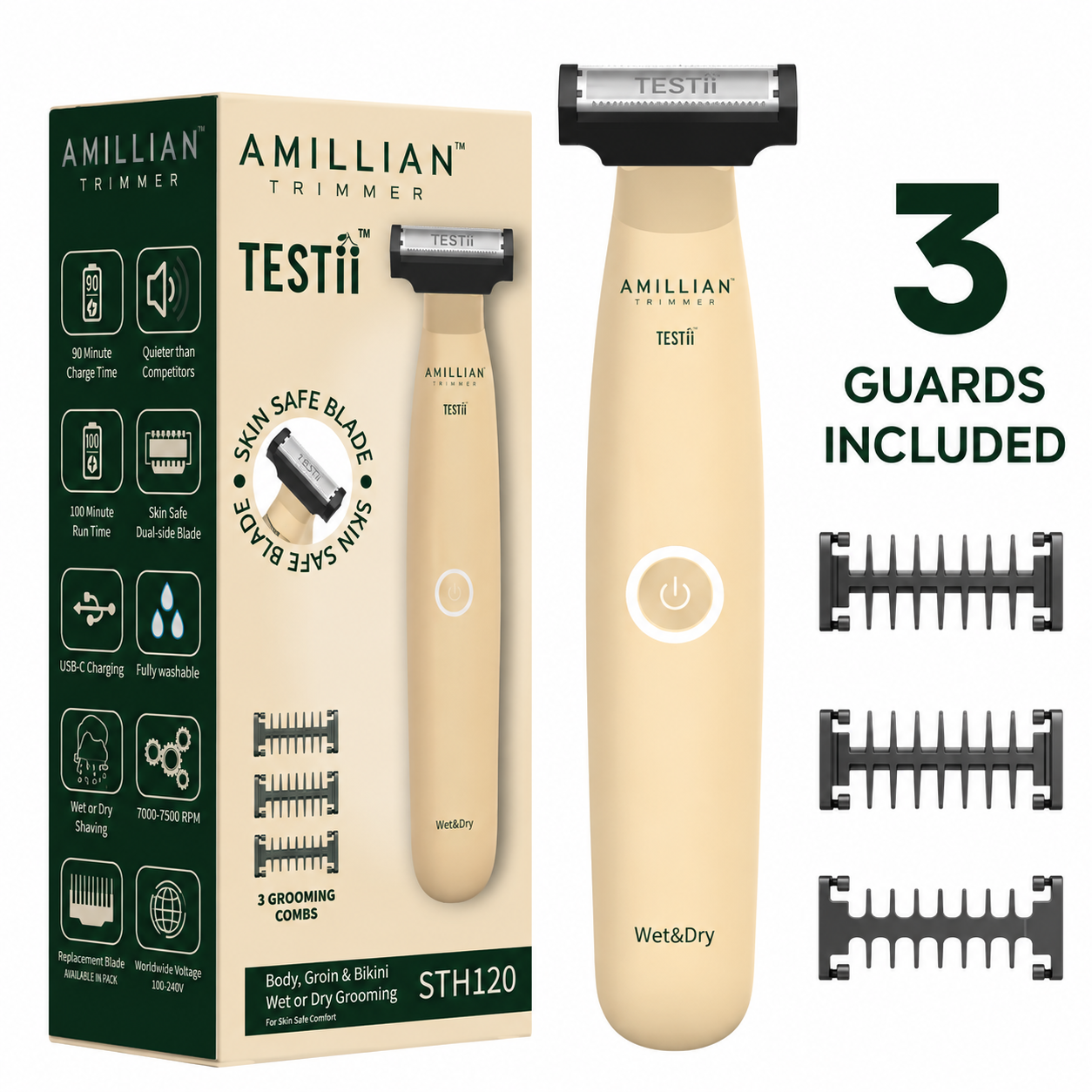 Amillian Trimmer TESTii nonick Body, Groin & Bikini Trimmers WaterProof beard shaver kit