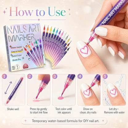 12-Color Nail Art Marker Set