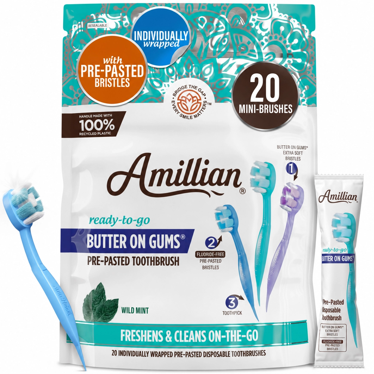Ready-to-Go Pre-Pasted Butter on Gums Mini Travel Toothbrush