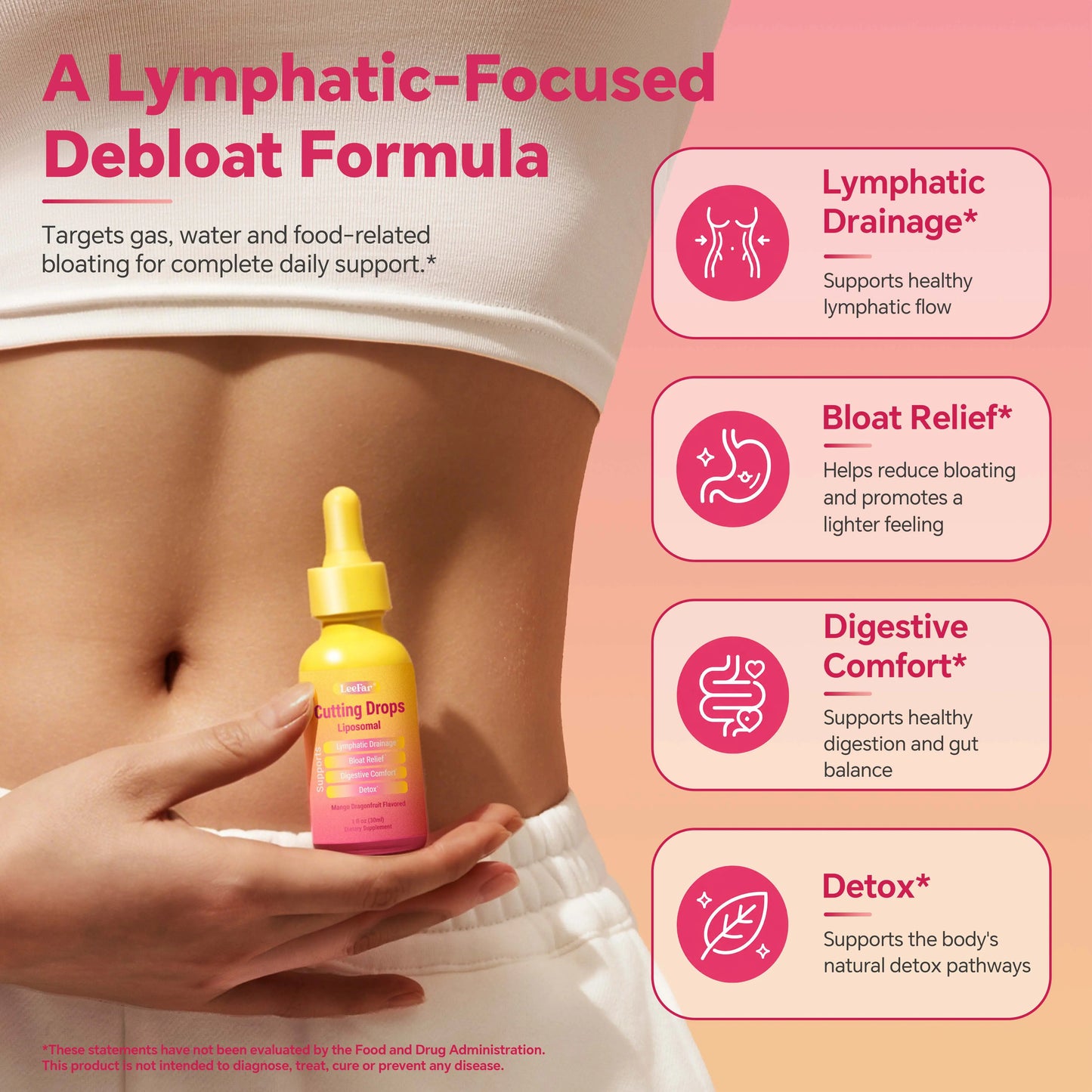 Cutting Drops – Lymphatic-Focused Debloat Formula with Dandelion, Cleavers, Burdock & Elderberry for Lymphatic Drainage, Bloat Relief, Digestive Comfort and Detox