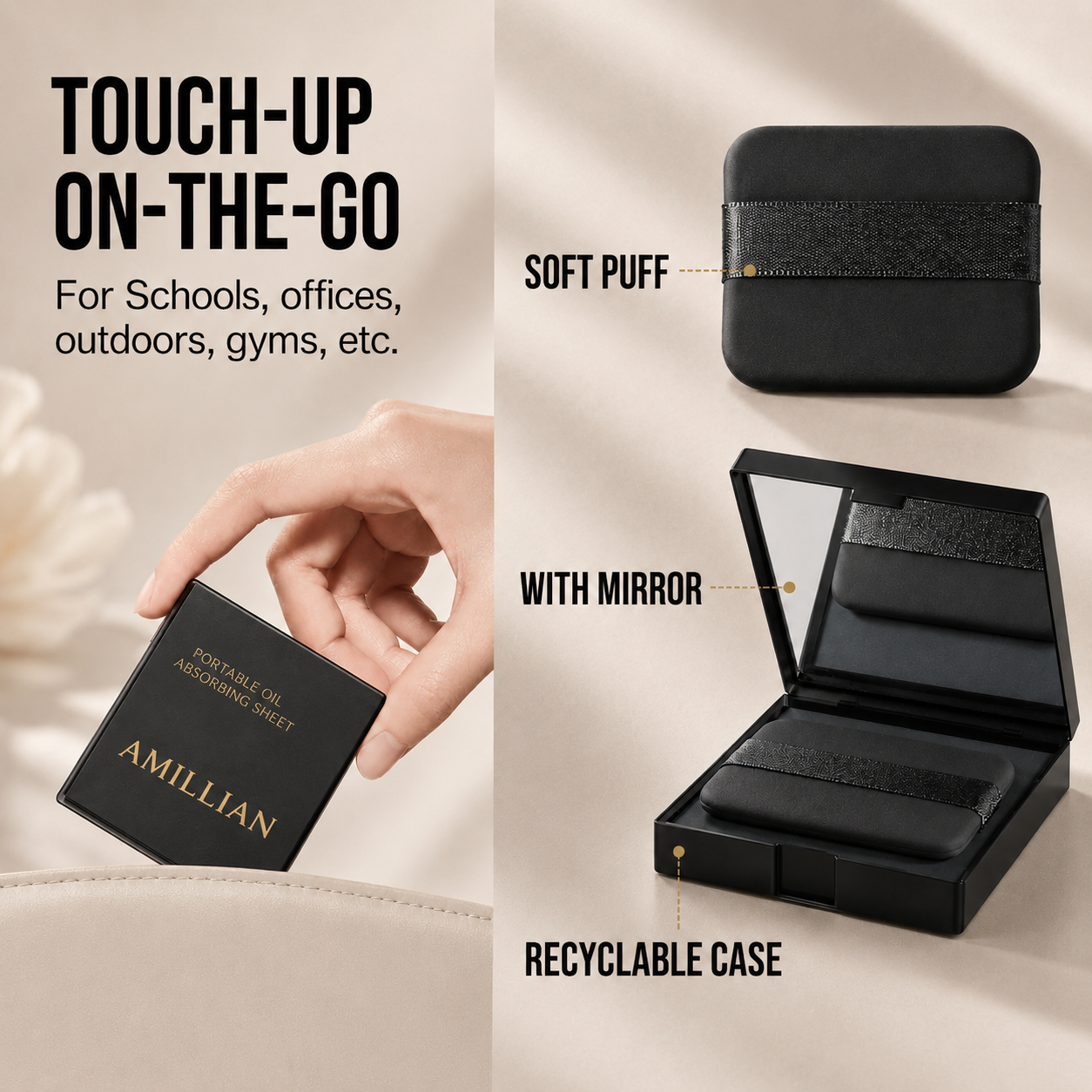 2 IN 1 Blotting Setting Sheet with Mirror Puff & Case