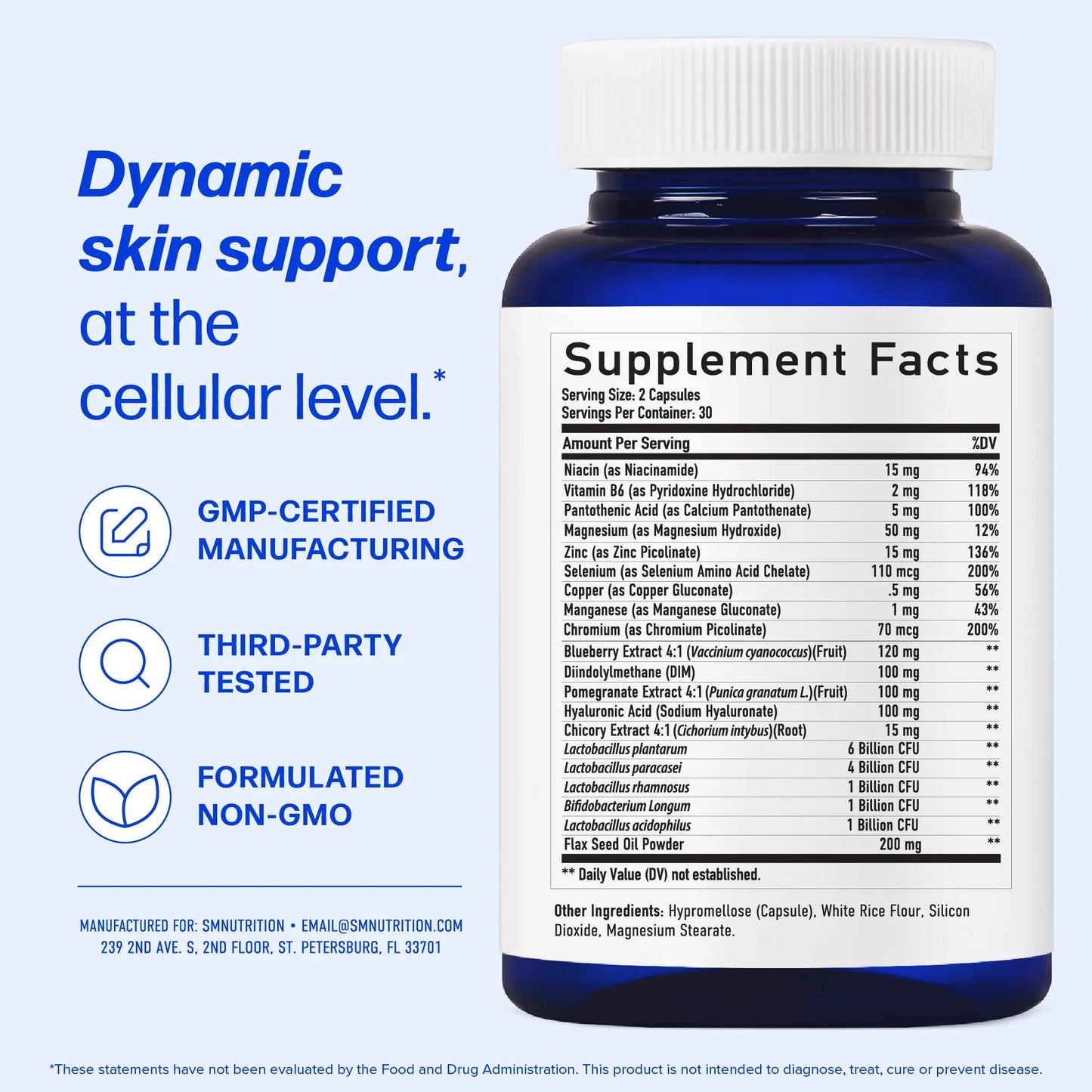 Clear³ Skin Acne Supplement with Zinc, DIM & Probiotics | 3-in-1 Balance, Clarify, Restore Support with Hyaluronic Acid & Skin Support Vitamins